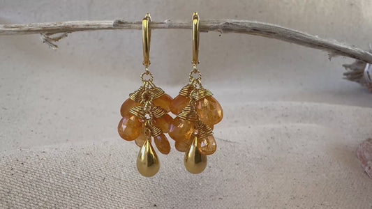 Redwood Raindrop Earrings with Spessartite