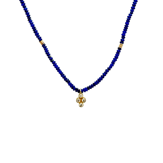 18 KT Gold 4 Clover Diamond Lapis Necklace