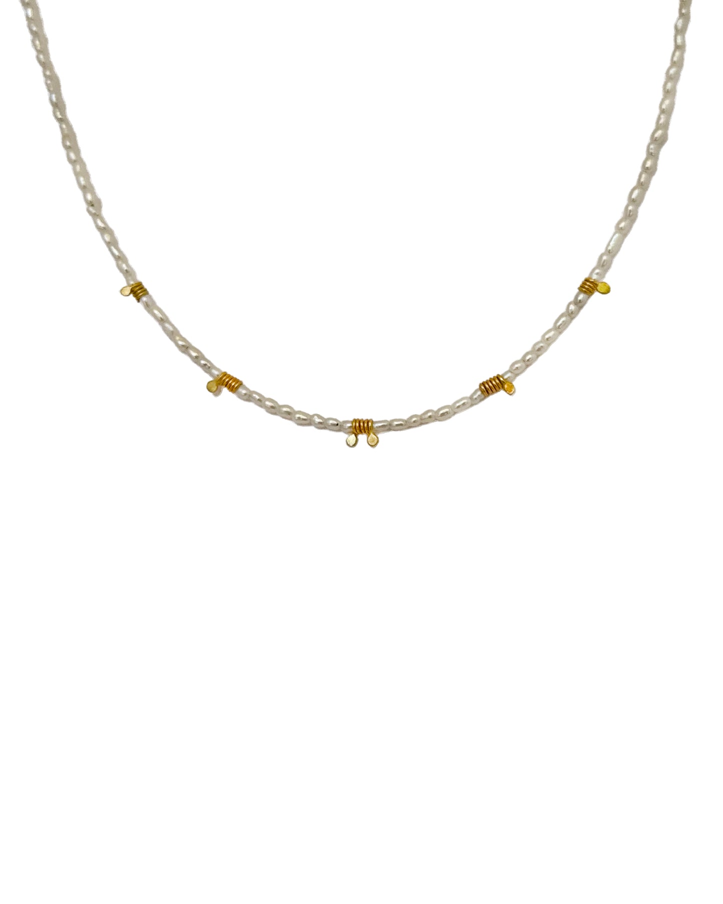18 KT Gold Coiled Freshwater Seed Pearl Necklace