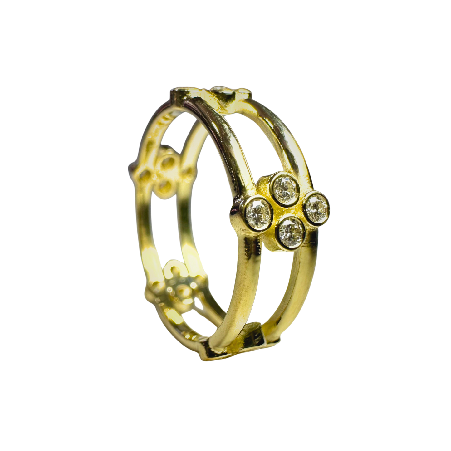 5 Station Clover Bloom Ring - 18KT Gold and Diamonds